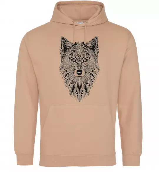 Мужская толстовка (худи) Wolf etnic Песочный фото