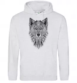 Женская толстовка (худи) Wolf etnic Серый меланж фото