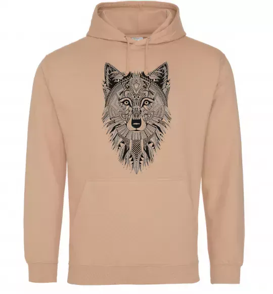 Женская толстовка (худи) Wolf etnic Песочный фото