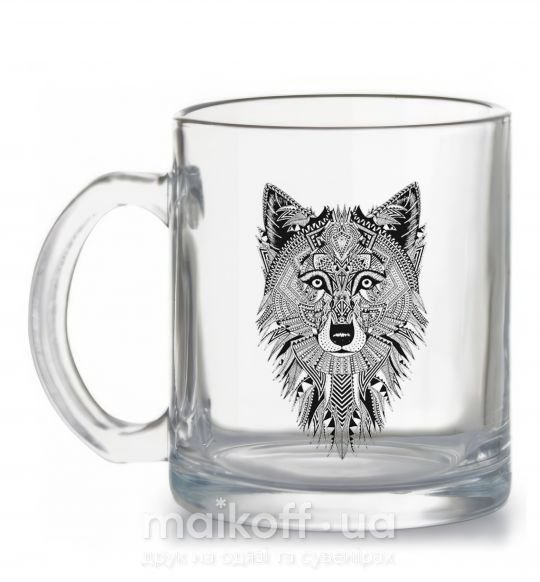 Чашка скляна Wolf etnic Прозорий фото