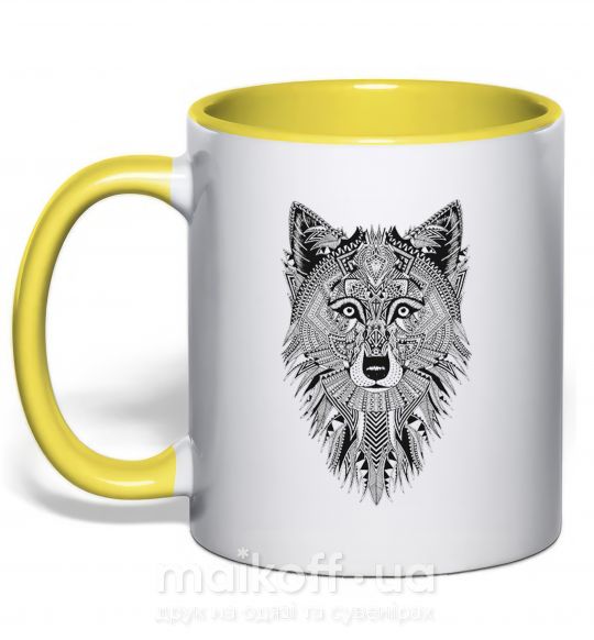 Чашка з кольоровою ручкою Wolf etnic Сонячно жовтий фото