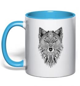 Чашка з кольоровою ручкою Wolf etnic
