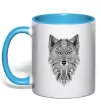 Чашка з кольоровою ручкою Wolf etnic Блакитний фото