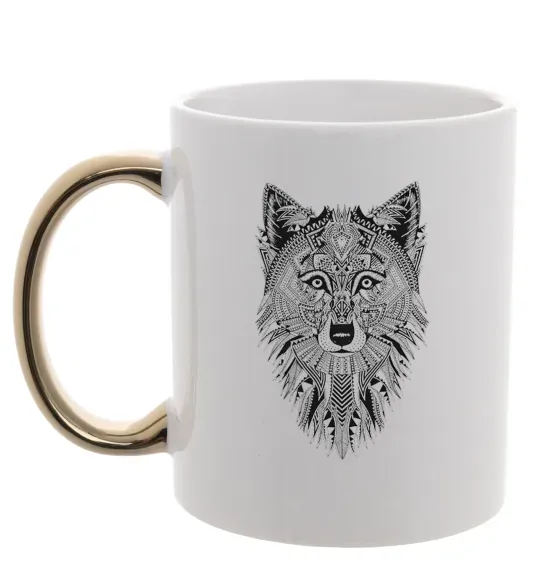 Чашка з кольоровою ручкою Wolf etnic Золото фото