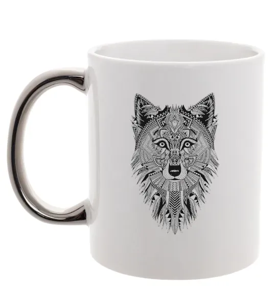 Чашка з кольоровою ручкою Wolf etnic Срібло фото