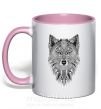 Чашка з кольоровою ручкою Wolf etnic Ніжно рожевий фото