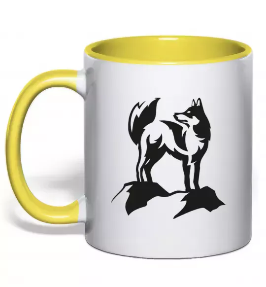 Чашка з кольоровою ручкою Mountain wolf Сонячно жовтий фото