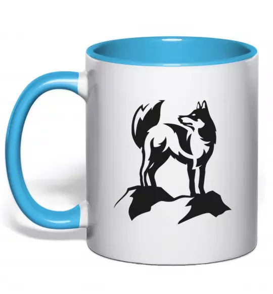 Чашка з кольоровою ручкою Mountain wolf Блакитний фото