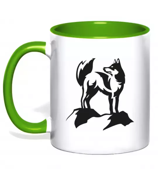 Чашка з кольоровою ручкою Mountain wolf Зелений фото