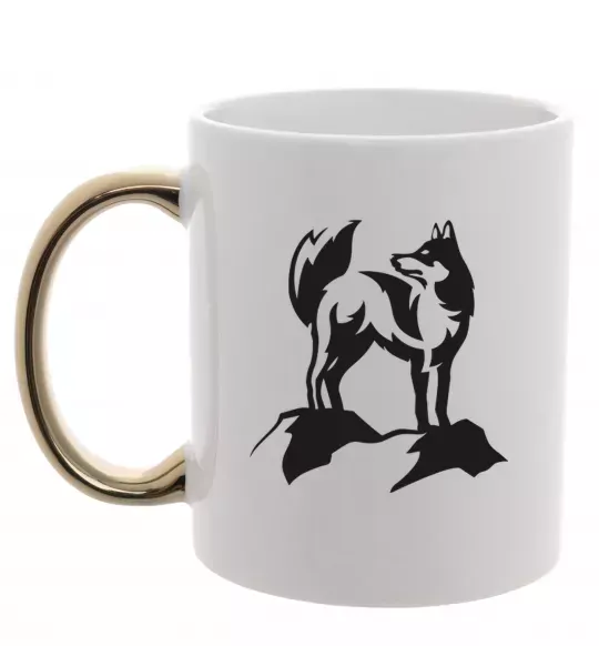 Чашка з кольоровою ручкою Mountain wolf Золото фото