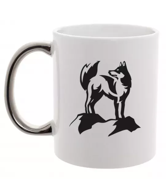 Чашка з кольоровою ручкою Mountain wolf Срібло фото