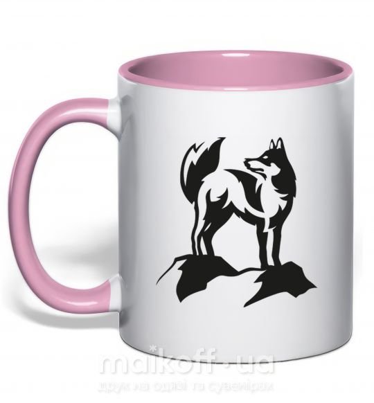 Чашка з кольоровою ручкою Mountain wolf Ніжно рожевий фото