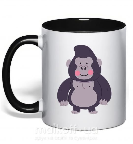 Чашка с цветной ручкой Добрая горилла Черный фото