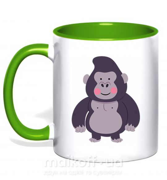 Чашка з кольоровою ручкою Добрая горилла Зелений фото