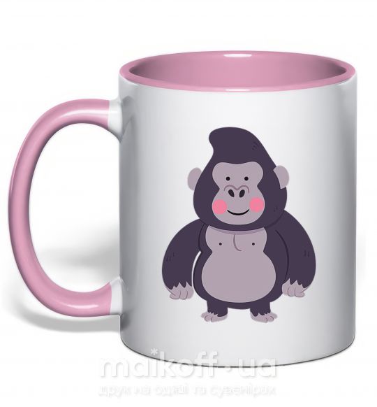 Чашка с цветной ручкой Добрая горилла Нежно розовый фото