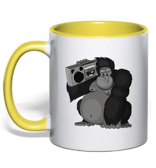 Чашка с цветной ручкой Горила з магнітофоном Солнечно желтый фото
