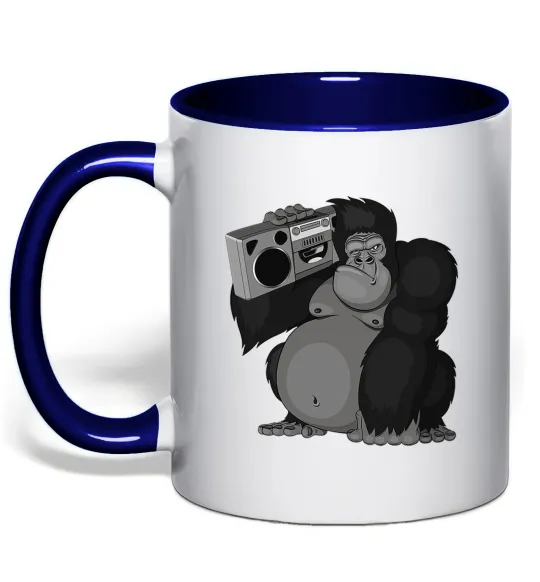 Чашка с цветной ручкой Горила з магнітофоном Глубокий темно-синий фото