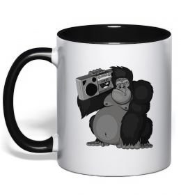 Чашка с цветной ручкой Горила з магнітофоном