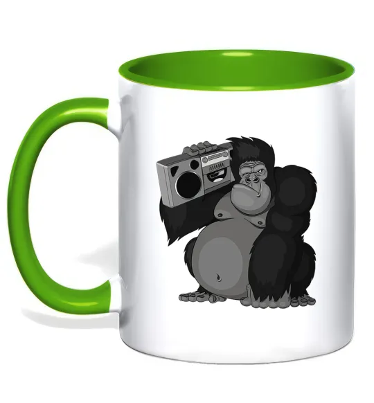 Чашка с цветной ручкой Горила з магнітофоном Лаймовый фото