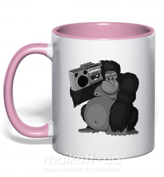 Чашка с цветной ручкой Горилла с магнитофоном Нежно розовый фото