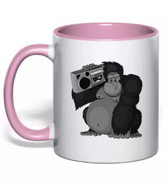 Чашка с цветной ручкой Горила з магнітофоном Нежно розовый фото