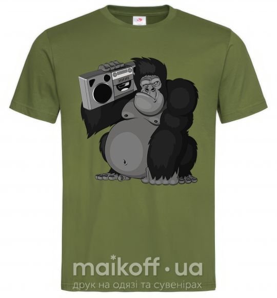 Мужская футболка Горилла с магнитофоном Оливковый фото