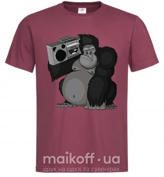 Мужская футболка Горилла с магнитофоном Бордовый фото