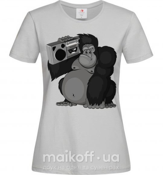 Жіноча футболка Горилла с магнитофоном Сірий фото