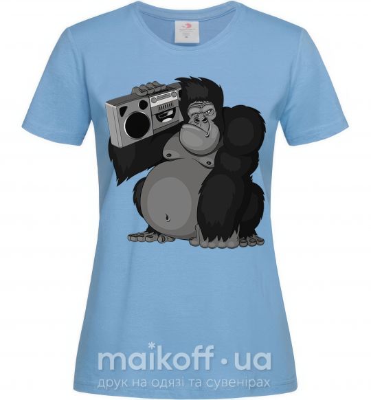 Жіноча футболка Горилла с магнитофоном Блакитний фото