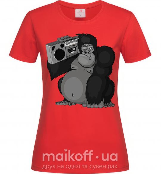 Женская футболка Горилла с магнитофоном Красный фото