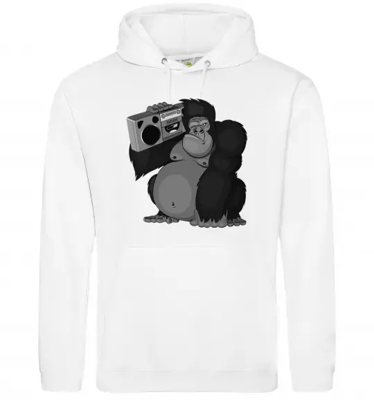 Мужская толстовка (худи) Горила з магнітофоном Белый фото