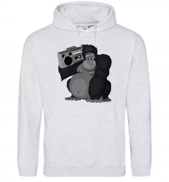 Мужская толстовка (худи) Горила з магнітофоном Серый меланж фото