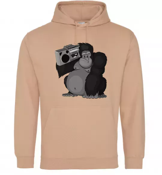 Мужская толстовка (худи) Горила з магнітофоном Песочный фото