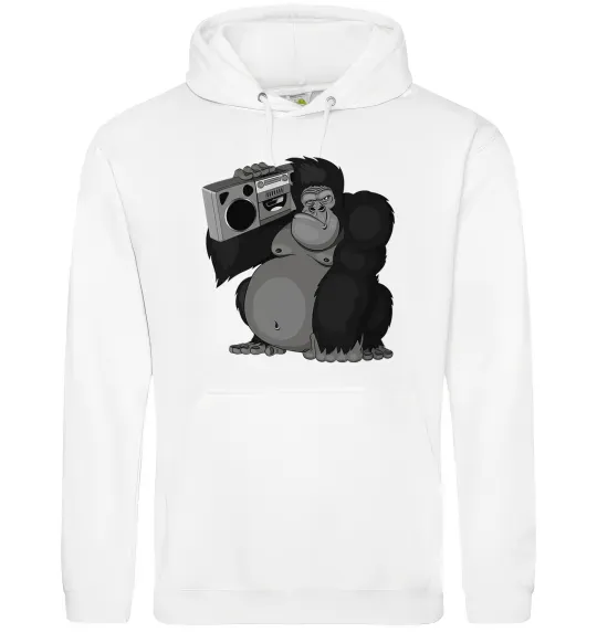 Женская толстовка (худи) Горила з магнітофоном Белый фото