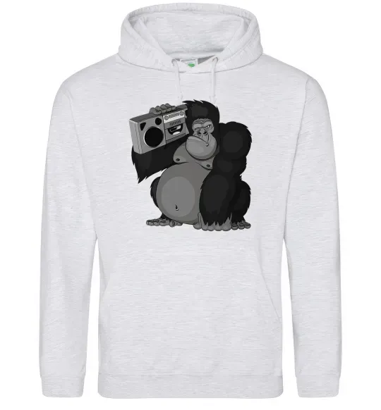Женская толстовка (худи) Горила з магнітофоном Серый меланж фото