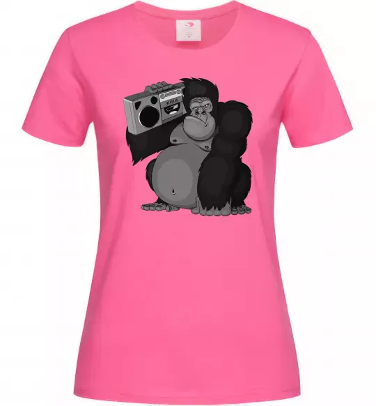 Женская футболка Горила з магнітофоном Ярко-розовый фото