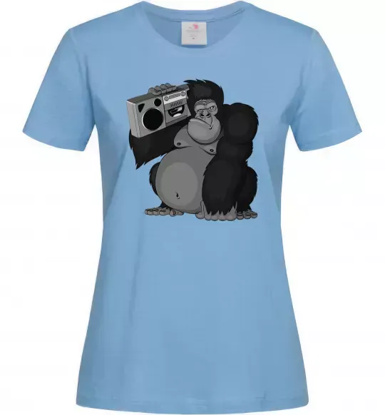 Женская футболка Горила з магнітофоном Голубой фото