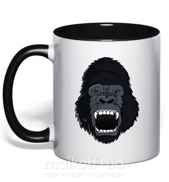 Чашка з кольоровою ручкою Кричащая горилла Чорний фото