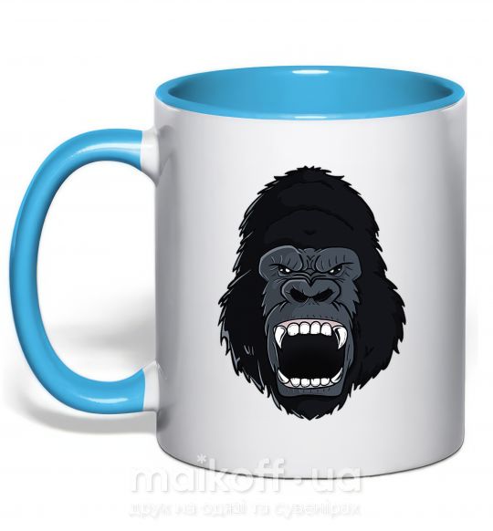 Чашка з кольоровою ручкою Кричащая горилла Блакитний фото