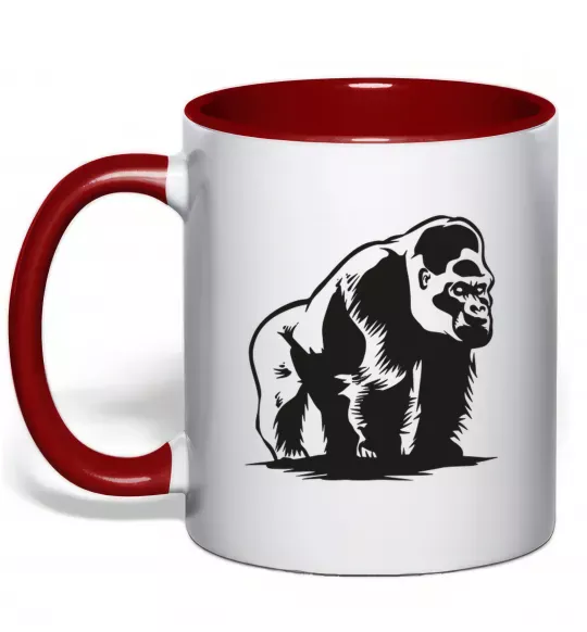 Чашка с цветной ручкой Горила сидить Красный фото