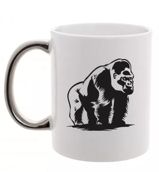 Чашка с цветной ручкой Горила сидить Серебро фото