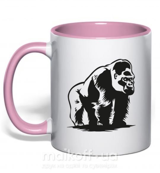 Чашка с цветной ручкой Горилла сидит Нежно розовый фото