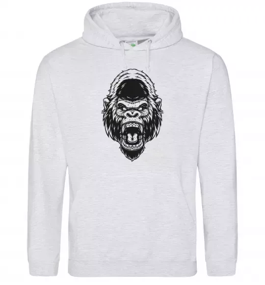 Мужская толстовка (худи) Розлючена горила Серый меланж фото