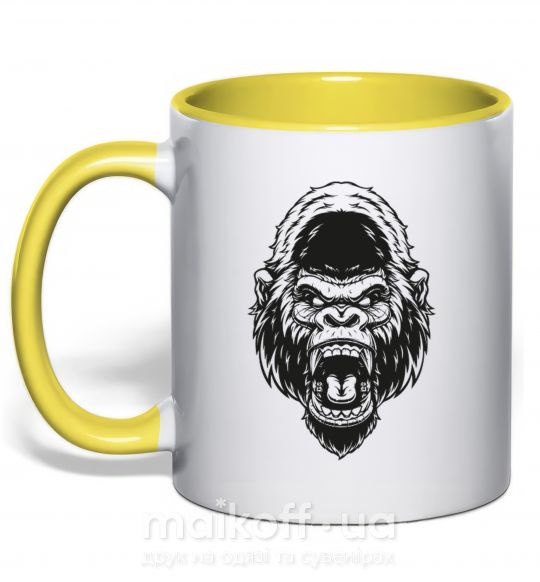 Чашка з кольоровою ручкою Злая горилла Сонячно жовтий фото