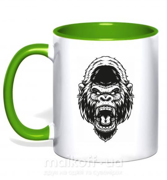 Чашка з кольоровою ручкою Злая горилла Зелений фото