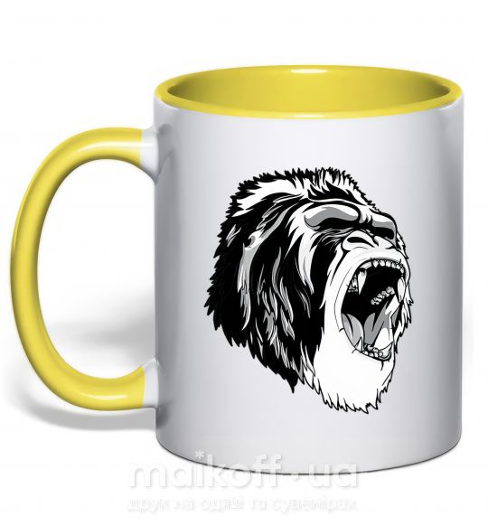 Чашка з кольоровою ручкою Серая горилла Сонячно жовтий фото