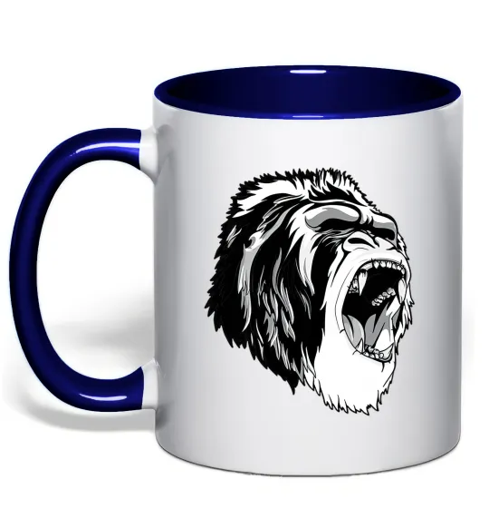 Чашка с цветной ручкой Сіра горила Глубокий темно-синий фото