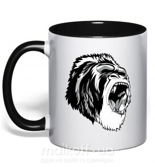 Чашка з кольоровою ручкою Серая горилла Чорний фото