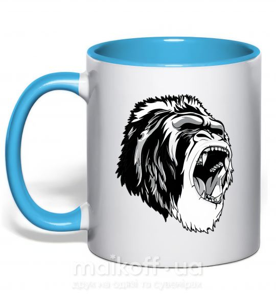 Чашка з кольоровою ручкою Серая горилла Блакитний фото