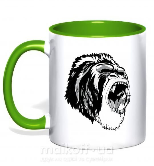 Чашка з кольоровою ручкою Серая горилла Зелений фото